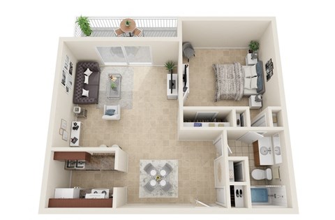 Floor plan for 1 bed, 1 bath, 900 sqft